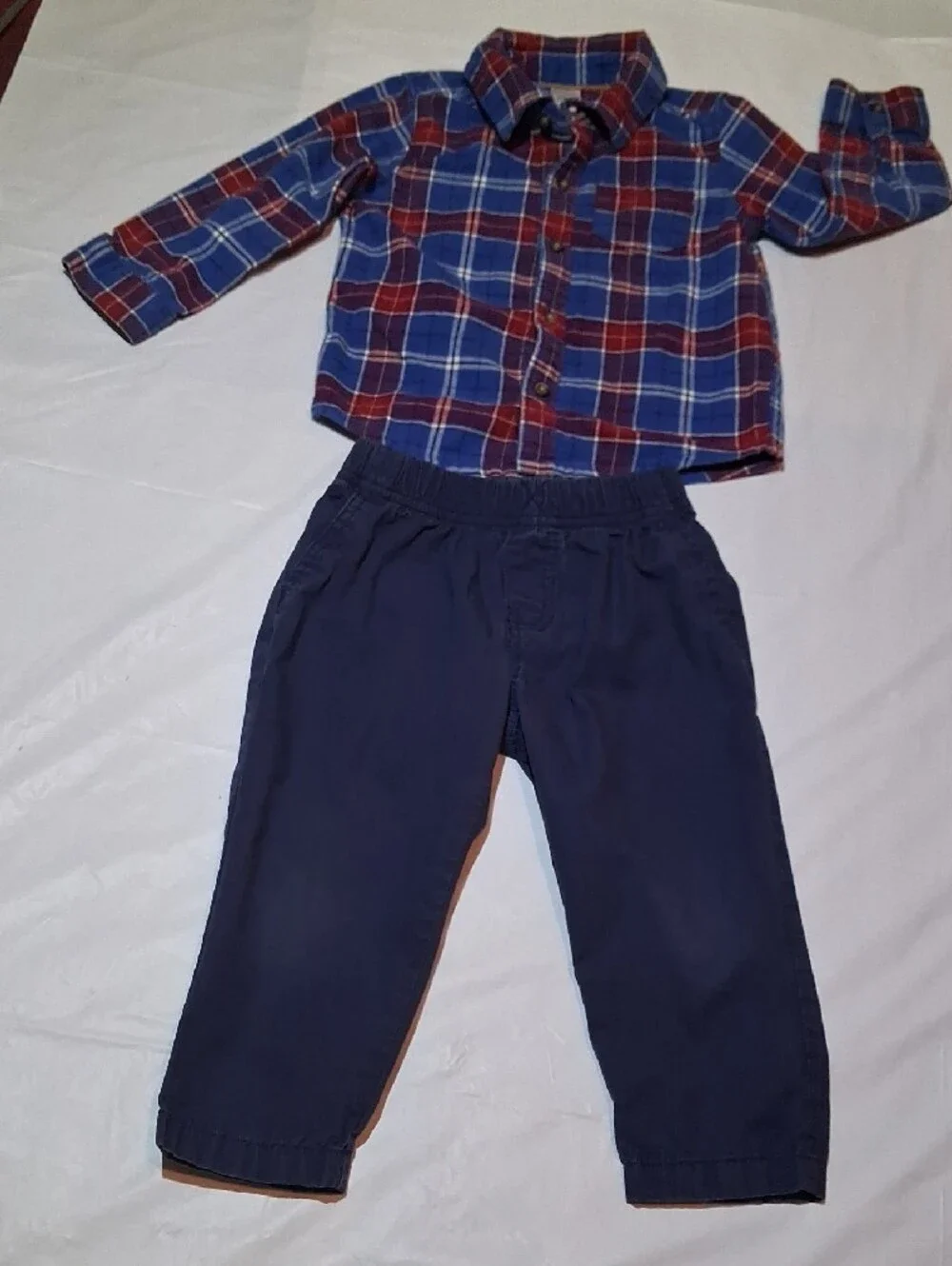 Carter's Toddler Boy Plaid Flannel Button-Up Shirt & Navy Pants Set 24 Months